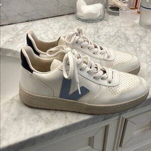 Veja White Sneakers with Blue Accent